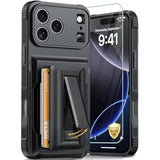 For Iphone 17 Pro Max Case With Card Holder?4-5 Cards?[Rfid Blocking][9H Screen Protector ][Full Camera Protection][Hidden Kickstand]Rugged Heavy Duty Wallet Case For Iphone 17 Pro Max (Black)