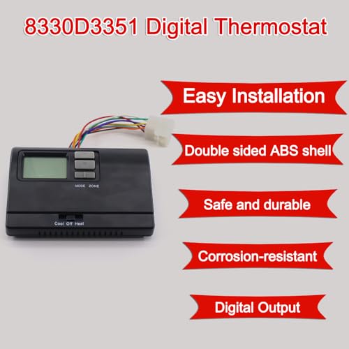 8330D3351 Digital Thermostat, Rv Thermostat Heat/Cool Wall-Mount Black
