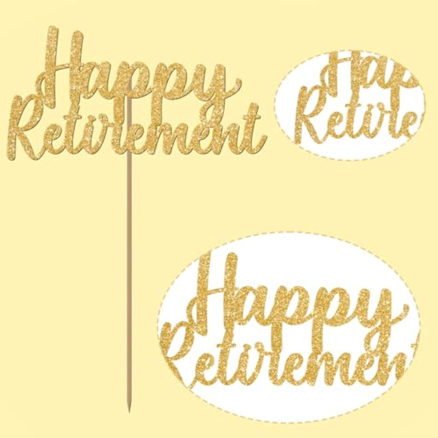 Happy Retirement Cake Topper Gold Glitter Retired Cake Picks Retire Party Favors Retired Party Supplies For Happy Retirement Decorations