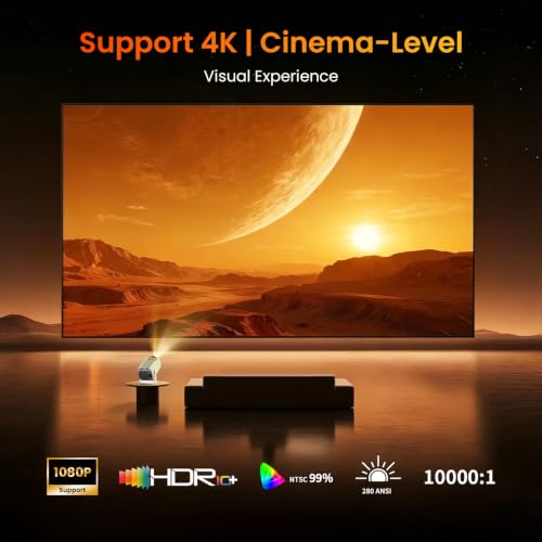 Mini Projector With Wifi And Bluetooth Support 4K 1080P Fhd 2026 Movie Projector Built-In Apps Smart Projector 180° Rotatable Auto Keystone Compatibile With Hdmi/Tv Stick/Memory Stick/Laptop, White