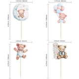32Pcs Baby Shower Bear Cupcake Toppers Moon Baby Bear Baby Shower Cake Topper Decorations Jungle Animal Theme Birthday Party Cake Supplies Blue Pink