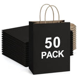50Pcs Gift Bags 8X4.25X10.5 Inches Kraft Paper Gift Bags With Handles Bulk For Shopping, Wedding, Party Favor, Merchandise, Retail, Black Paper Sacks