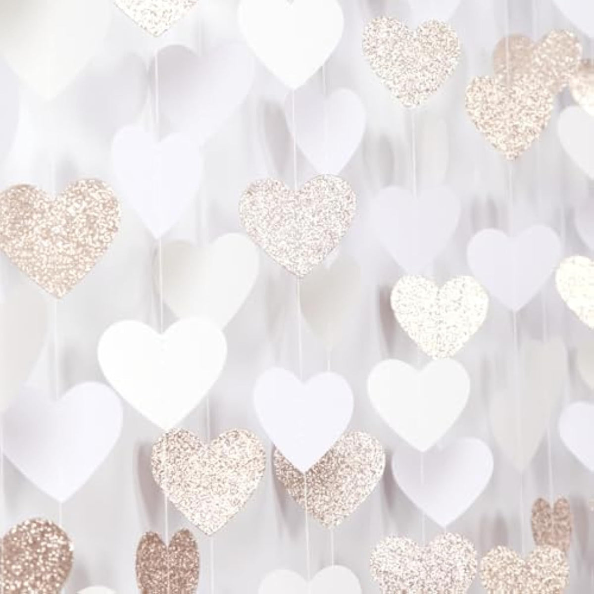 Champagne-Gold Milky-White Birthday Party-Decorations Heart-Garland - 52Ft Wedding Hanging Streamers Banner,Bachelorette Engagement Romantic Special Night Baby Bridal Shower Backdrop Decor