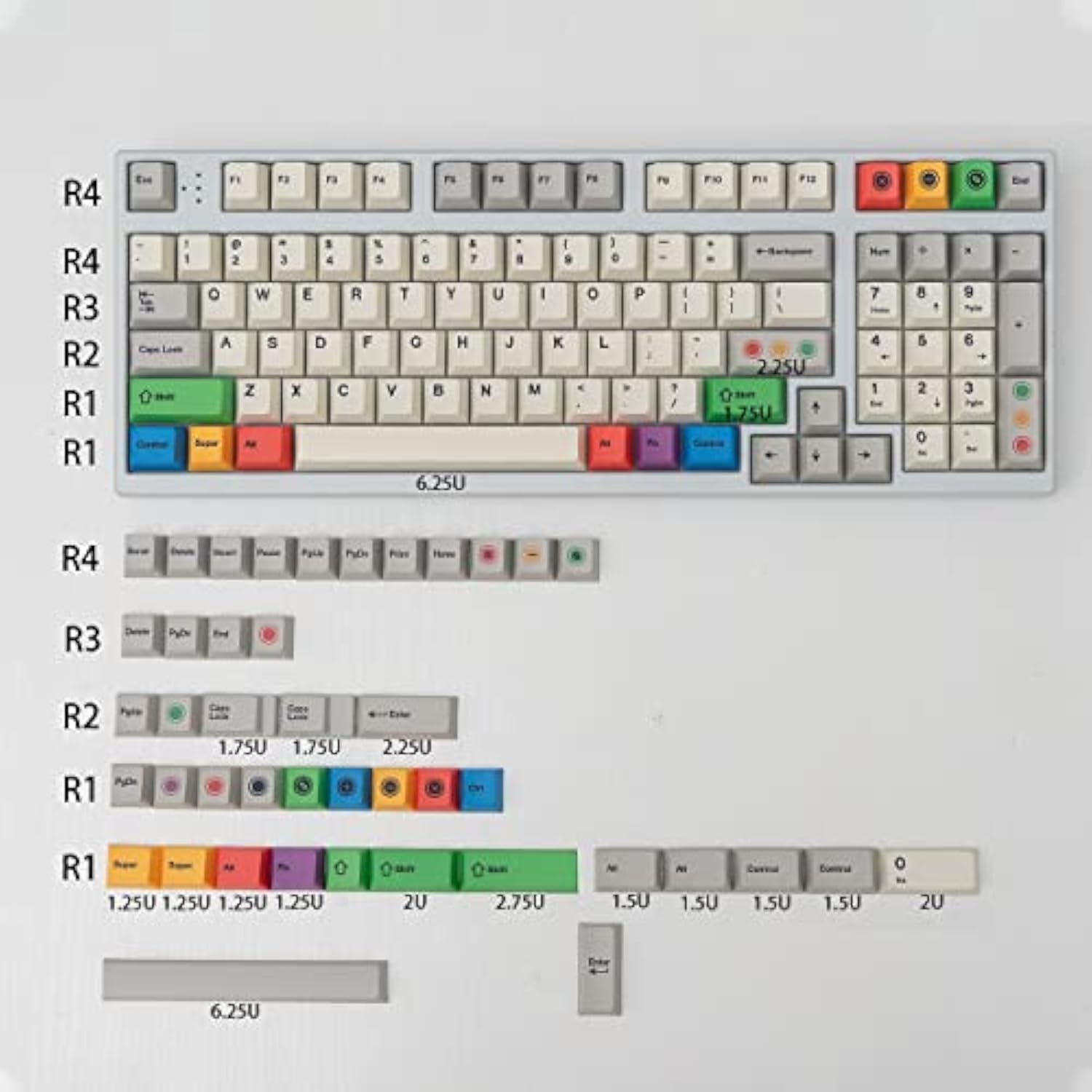 Pbt Grey White Keycaps Set Cherry Profile 141 Keys Custom Dye-Sub Keyboard Key