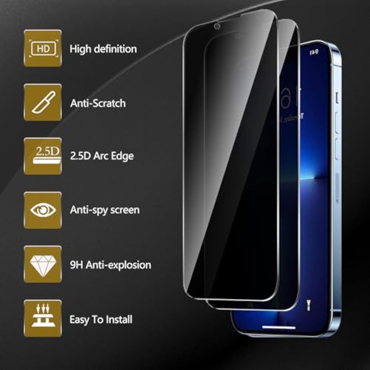 3 Pack Privacy Screen Protector For Iphone 13 Pro Max/14 Plus(6.7 Inch), Anti Spy Tempered Glass 9H Hardness, Black Protector Anti Spy, Bubble Free, Anti-Scratch
