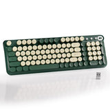 Bluetooth Wireless Computer Keyboard, Colorful 99 Round Keys Retro Membrane Keyboard With Click Typing Feel, Power Switch, Ideal Gift For Office, Home (Milk Dark-Green)