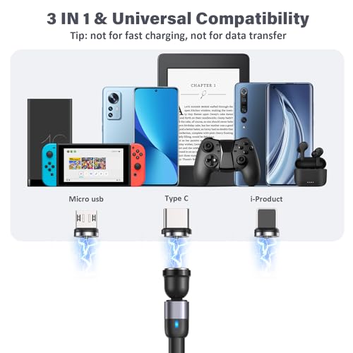Magnetic Charging Cable 4 Pack (3.3Ft/6.6Ft/6.6Ft/10Ft), 540 Degree Rotating Magnet Phone Charger Cable, 3 In 1 Nylon Braided Magnetic Usb Cable For Micro,Type C And Iproduct Device