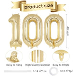 Champagne Gold Number 100 Balloon, 40 Inch Foil Number Balloons, 100Th Birthday Decorations, Giant Mylar Number 100 Balloons For 100 Years Old Birthday Party Anniversary Decorations (Champagne Gold)