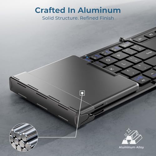 Foldable Keyboard With Touchpad, Bk08 Portable Tri-Folding Bluetooth Keyboard For Ipad, Iphone, Windows, Mac & Android  Connect Up To 3 Devices