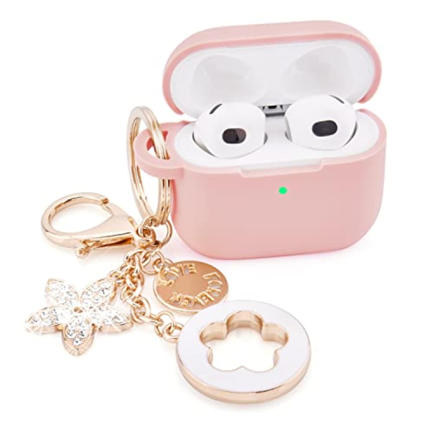 Pink AirPods 3rd Generation Silicone Case with Wireless Charging and Bling Keychain for Women