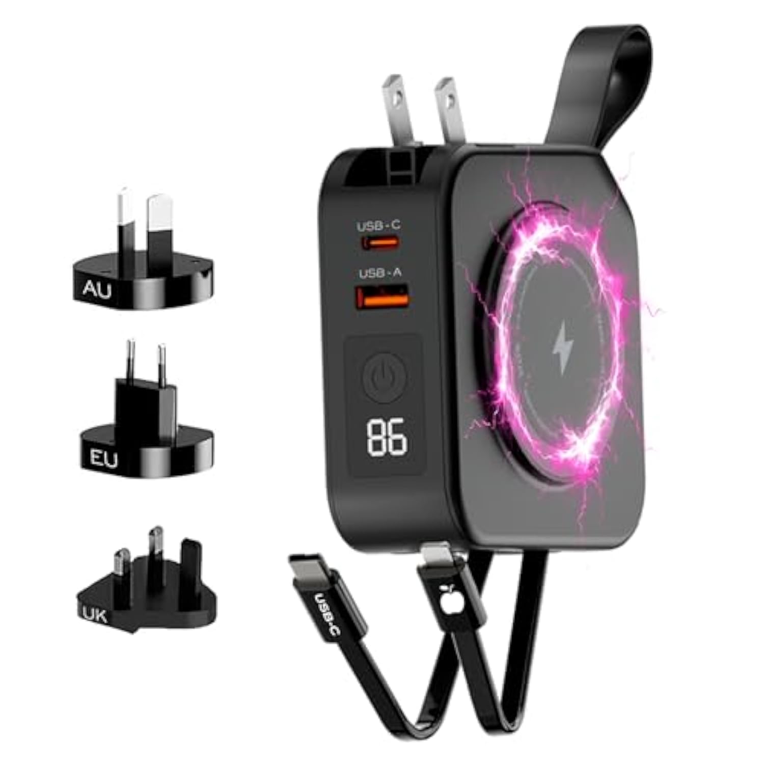 Smartcharge 5-In-1 Travel Power Bank With Wall Plug & Built In Usb C Cables, 10000Mah International Travel Essentials & European Portable Charger, Compatible With Iphone 16/15/14 Ipad & Samsung