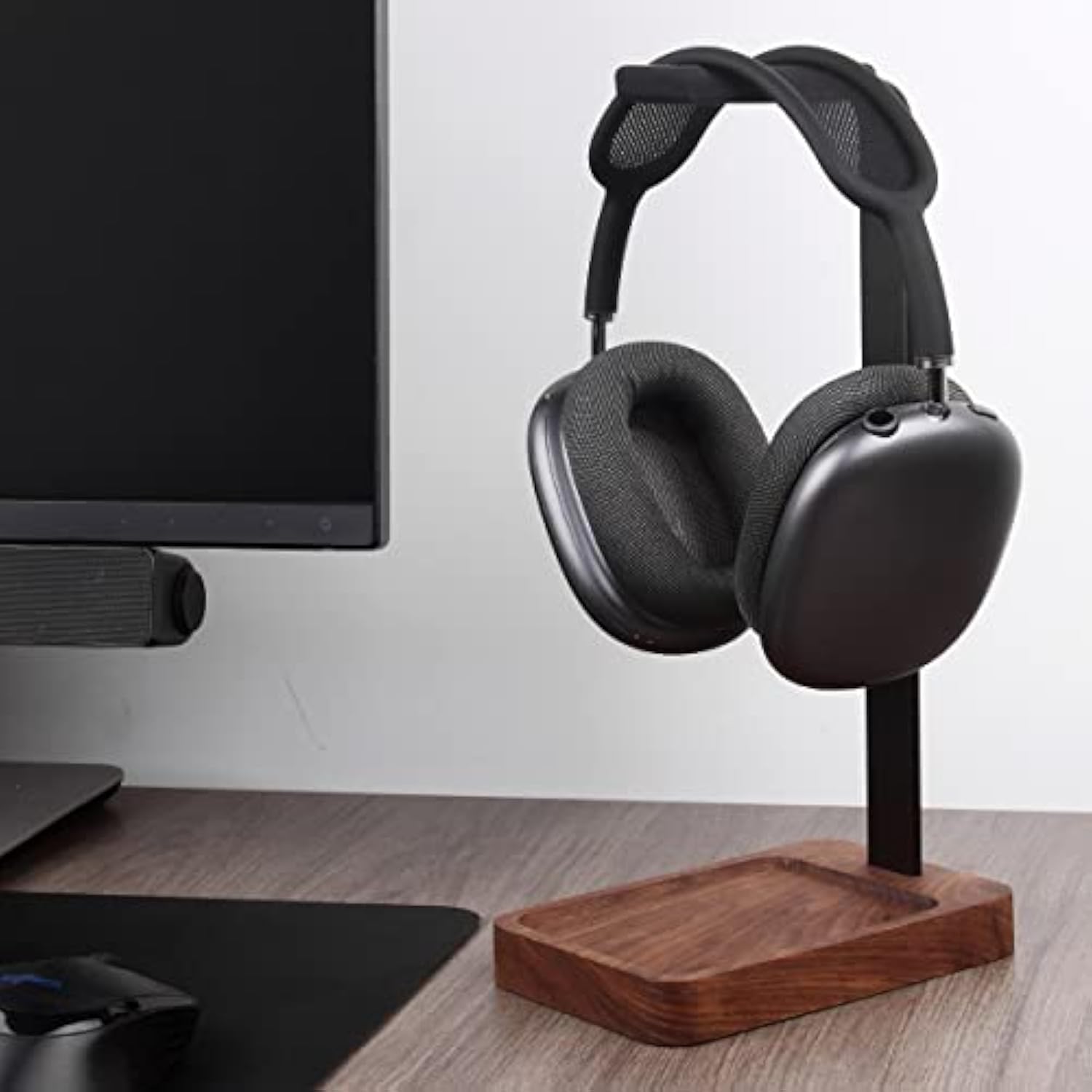 Walnut Wood & Aluminum Headset Holder, Desktop Headphone Stand, Universal Head