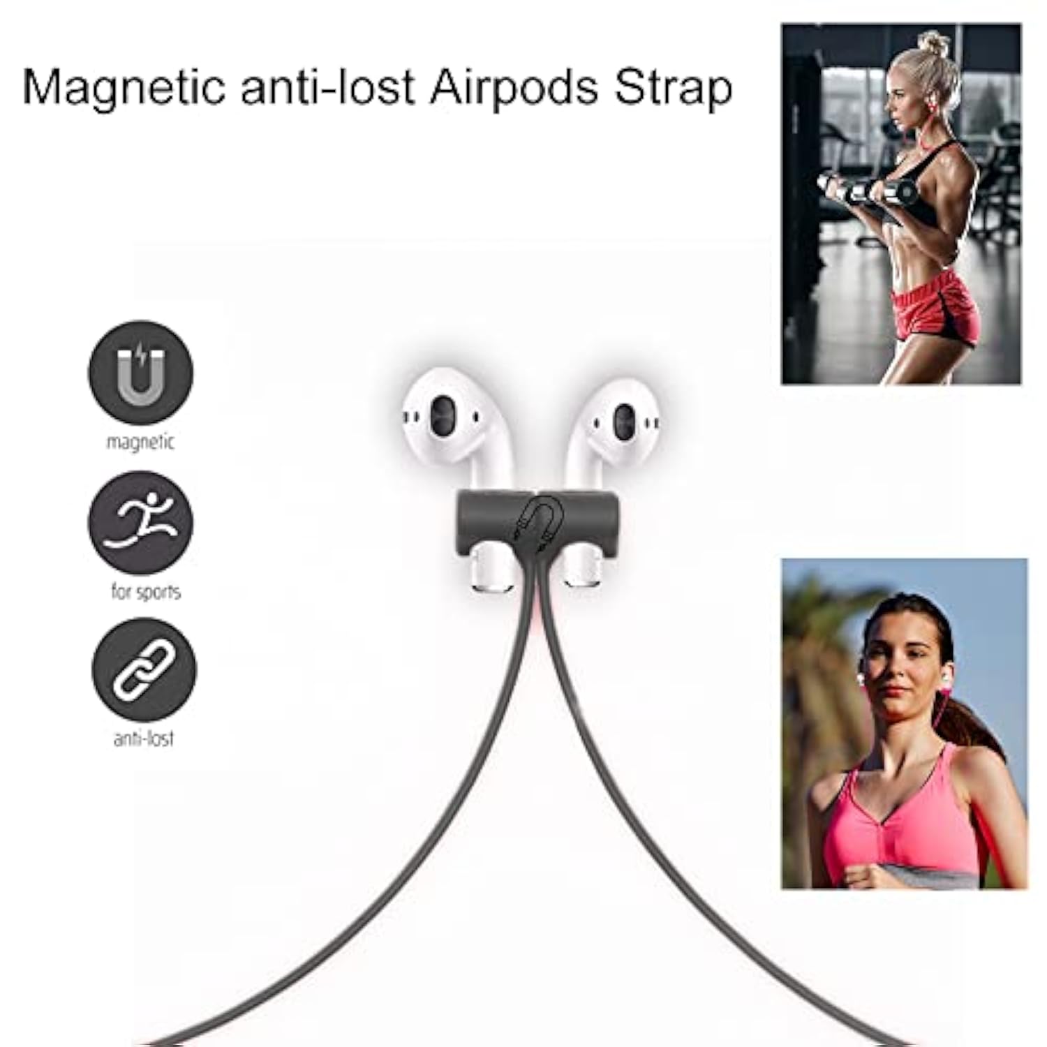Magnetic Anti-Lost Straps For Airpods, 2 Pcs Soft Silicone Sports Lanyard Compatible With Airpods 4 And Pro,Pro2, Airpods 1/2, Bose Jbl Beats.(Black)