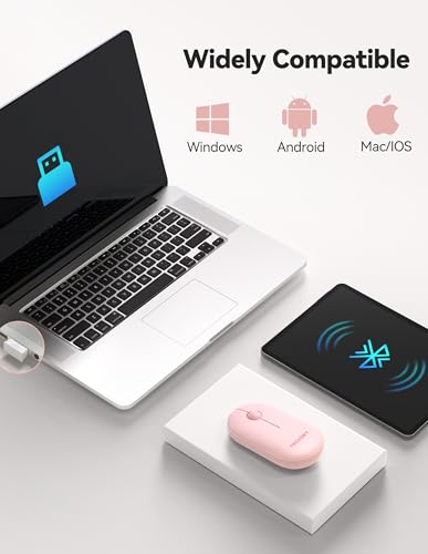 Bluetooth Mouse, 2.4G Silent Wireless Mouse For 2 Modes(Bt3.0/5.0+2.4Ghz), Contoured Grip With Usb Receiver, Quiet Click Portable Compatible With Pc, Chromebook, Mac - Pink