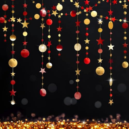 Gold Maroon Party Decorations Red Circle Dots Garland Burgundy Twinkle