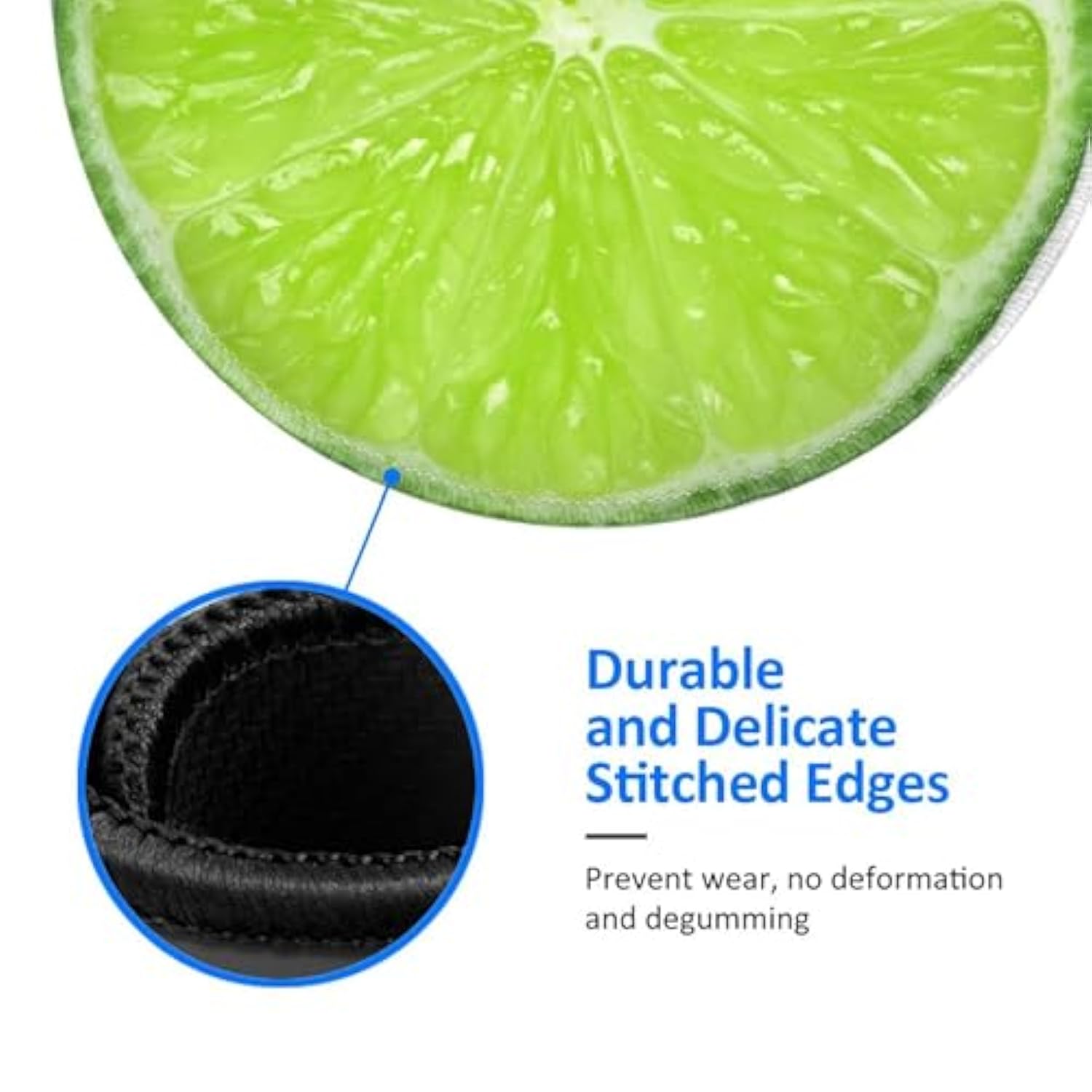 Lime Round Mouse Pad Small Gaming Mousepad Desk Mat Stitched Edges 9.8 X 9.8 Inch For Home Office