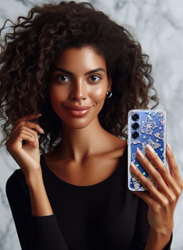 Clear Glitter For Samsung Galaxy S25 Plus Case 6.7 Inch, Shockproof Thin Flower Slim Cute Crystal Lace Bling Women Hard Back Soft Tpu Bumper Protective Cover For Samsung S25 Plus Mandala Henna