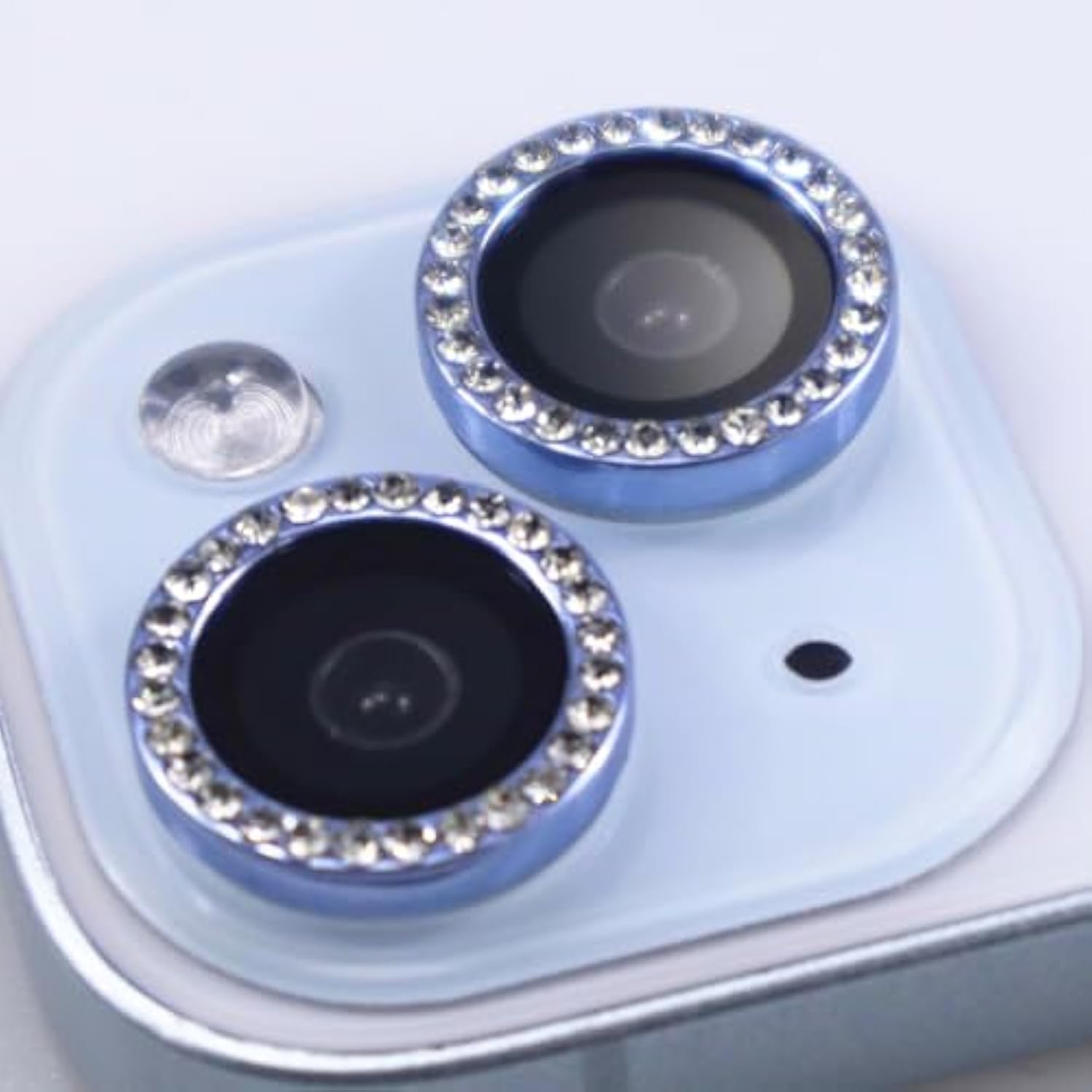 For Iphone 15/15 Plus Camera Lens Protector Bling Glitter Diamond Metal Crystal Tempered Glass Screen Accessories Rhinestones Lens Cover, Also Compatible With Iphone 16E (2Pcs) (Blue)