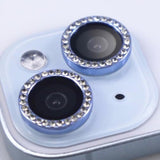 For Iphone 15/15 Plus Camera Lens Protector Bling Glitter Diamond Metal Crystal Tempered Glass Screen Accessories Rhinestones Lens Cover, Also Compatible With Iphone 16E (2Pcs) (Blue)