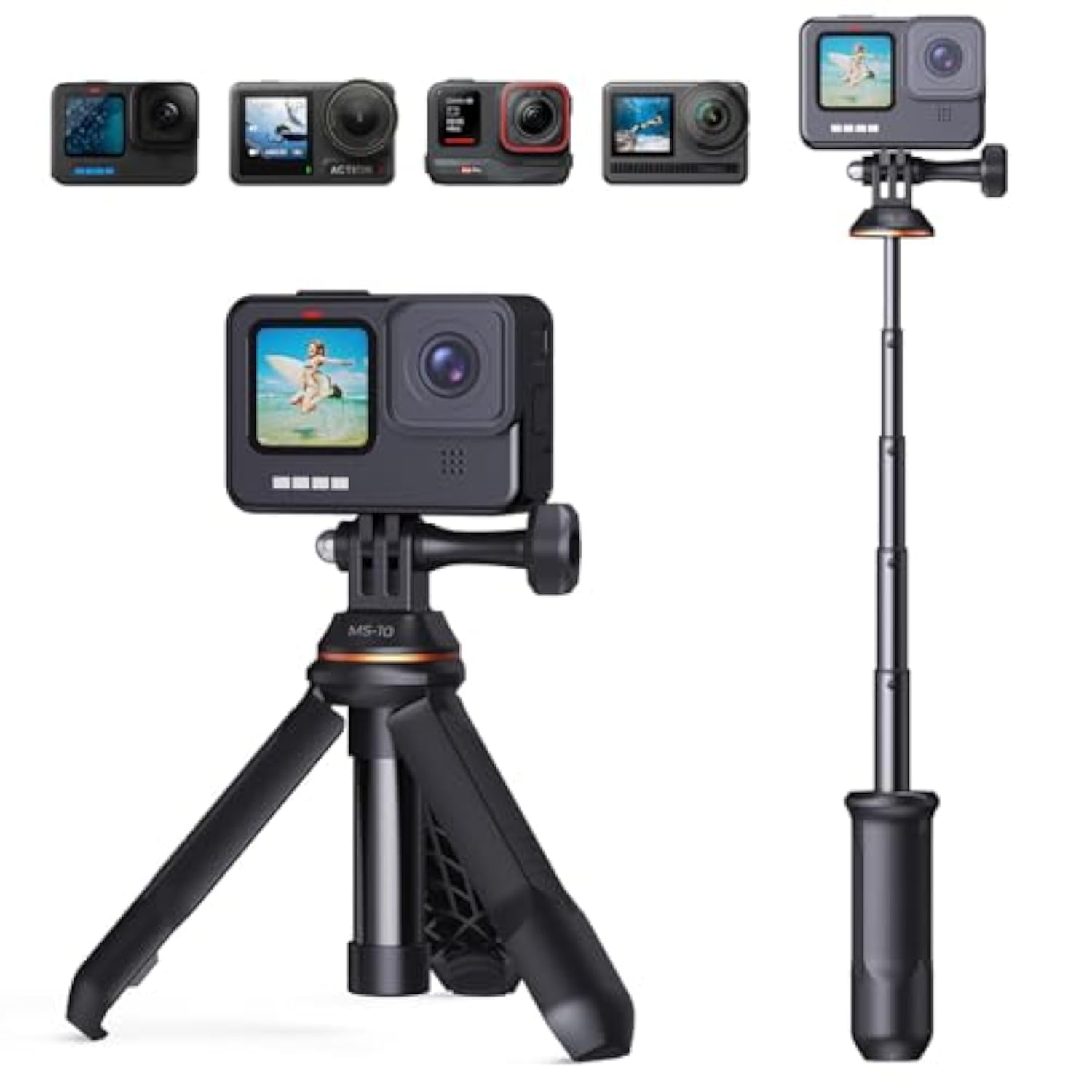 33.5Cm/13.2" Selfie Stick Tripod, Portable Vlog Handle Grip Action Camera Selfie Stick For Gopro Hero 13/12/11/10/9/8/Max, Dji Osmo Action 5/4/3/2/1. (Black)