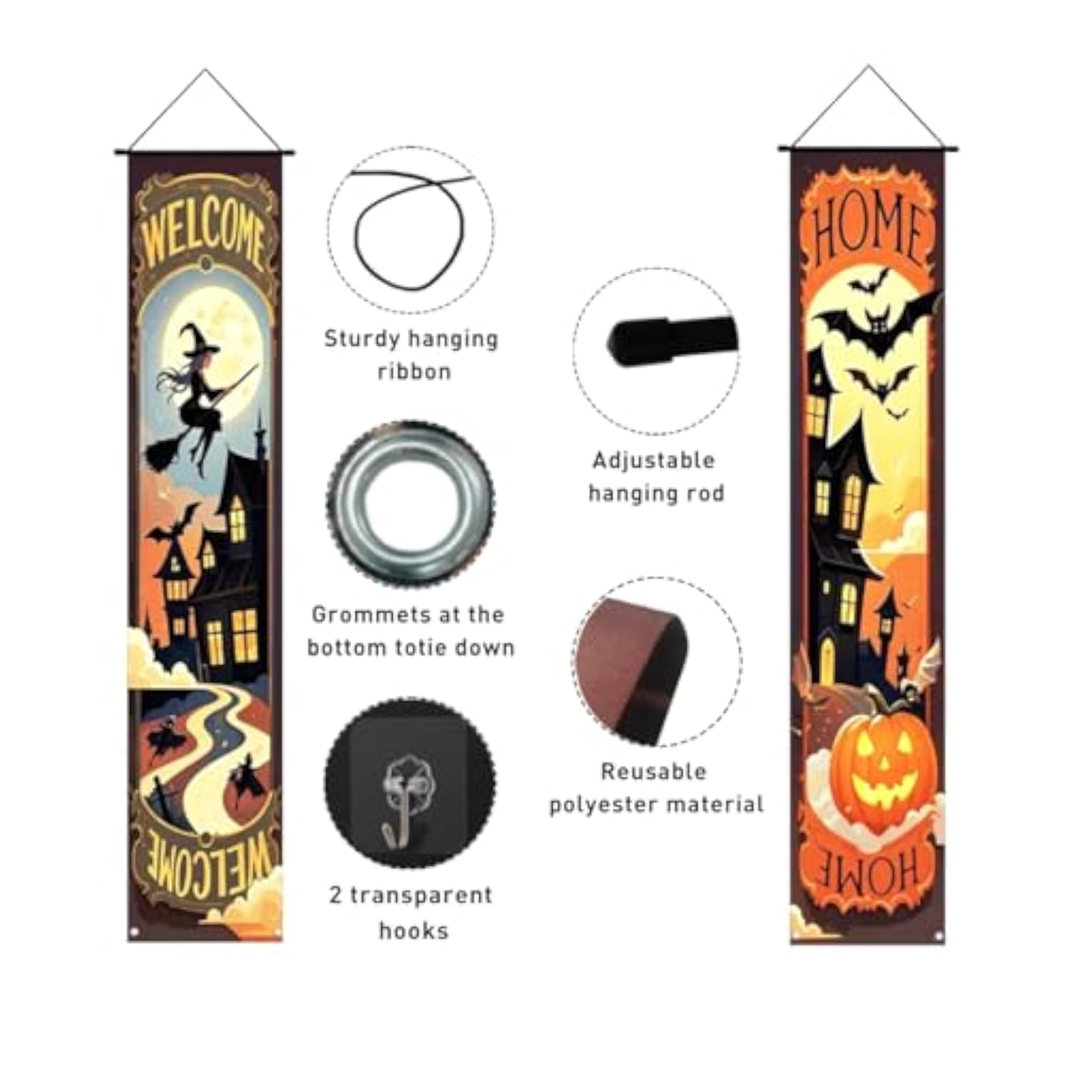 Large Halloween Banner 4pcs Haunted Mansion Portraits Indoor Outdoor Vintage Horror Wall Decor