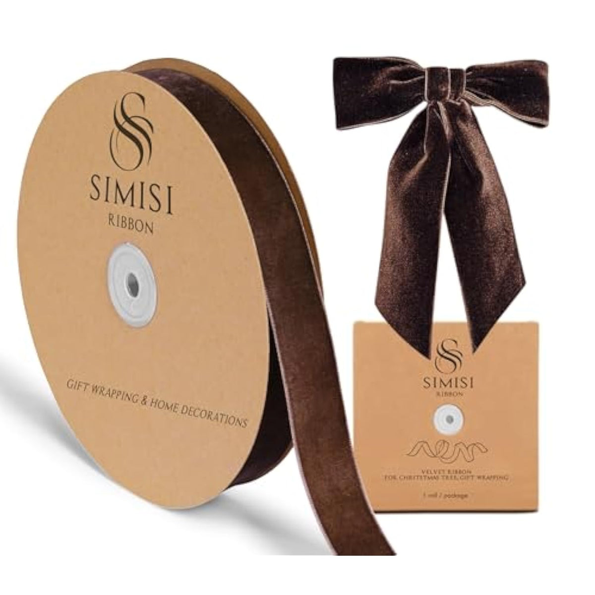 Brown Velvet Ribbon 1'' 25 Yards For Christmas Tree, Gift Wrapping, Flower Bouquet, Wreath Decorations, Bow Making