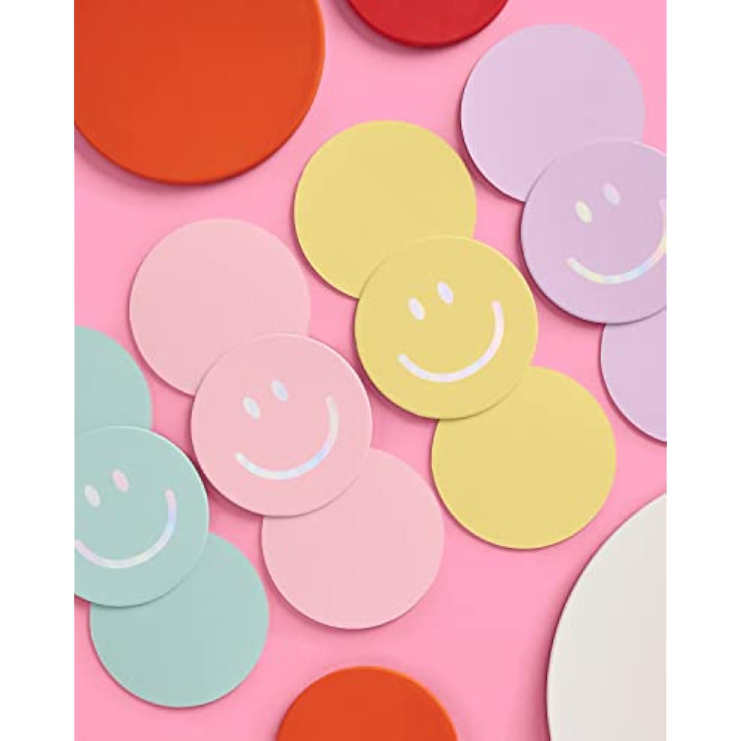 Smile Pastel Party Drink Coasters - 16 Pcs - Iridescent Foil | Happy Pastel Birthday Party Decorations, Cute Bachelorette Party, Cool Cocktail Disposable Coaster