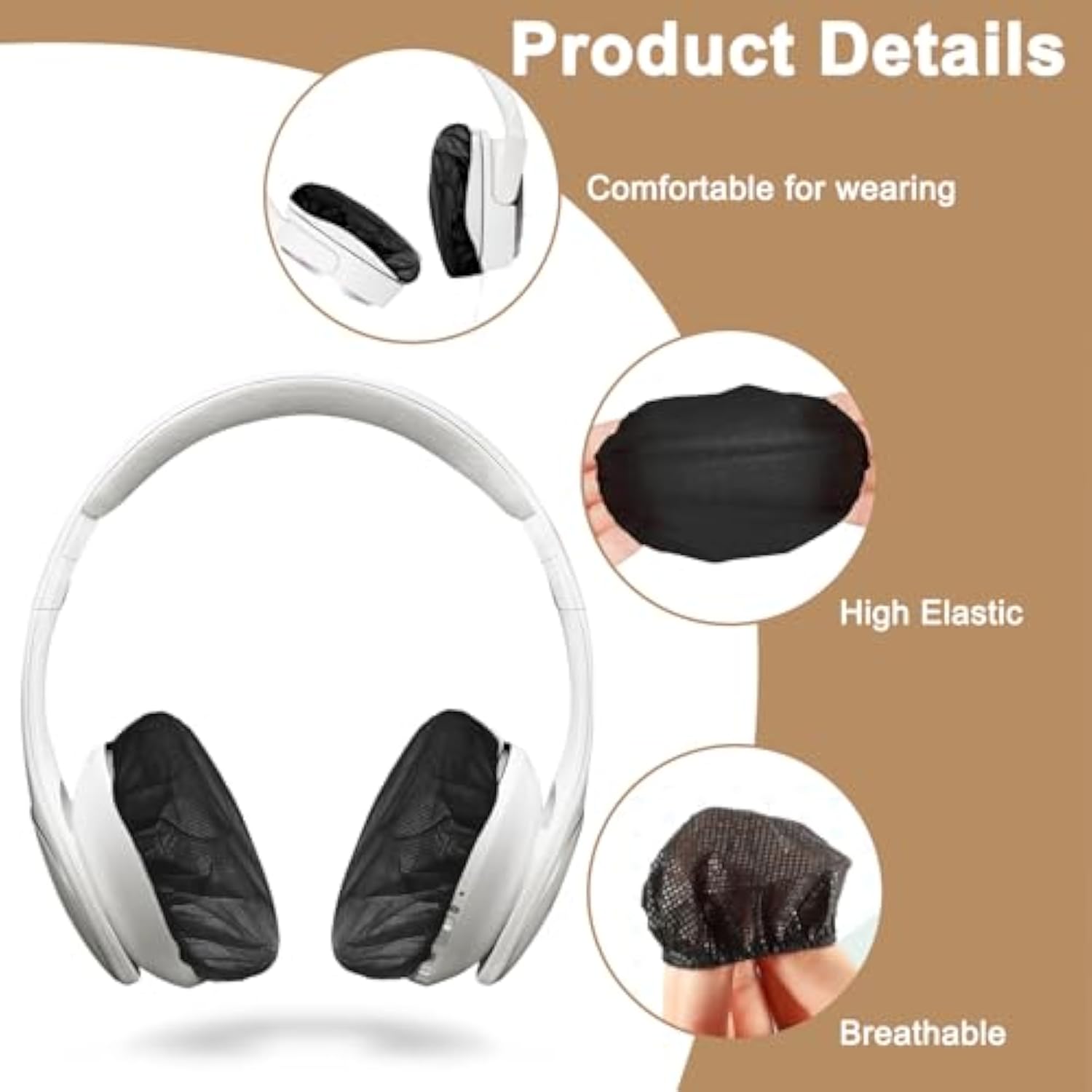 100Pcs Black Non-Woven Sanitary Headphone Ear Cover, Disposable Super Stretch Covers Washable, For Most On Ear Headphones Earpads (13 Cm/ 5.12 Inch)
