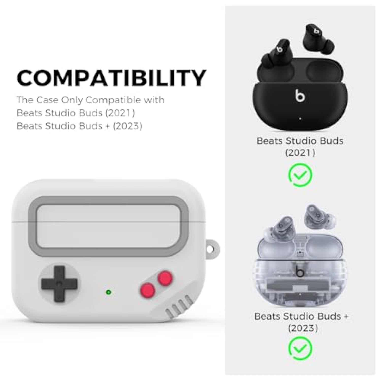 Beats Studio Buds Case - Retro Design Protective Case Cover With Keychain Compatible With Beats Studio Buds 2021 & Buds+ Plus 2023 (Light Grey)