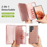 For Galaxy S25 Ultra Wallet Case Detachable With Card Holder For Women, Glitter Pu Leather Strap Magnetic Flip Wallet Removable Phone Case Cover For Samsung Galaxy S25 Ultra 5G 6.9", Rose Gold