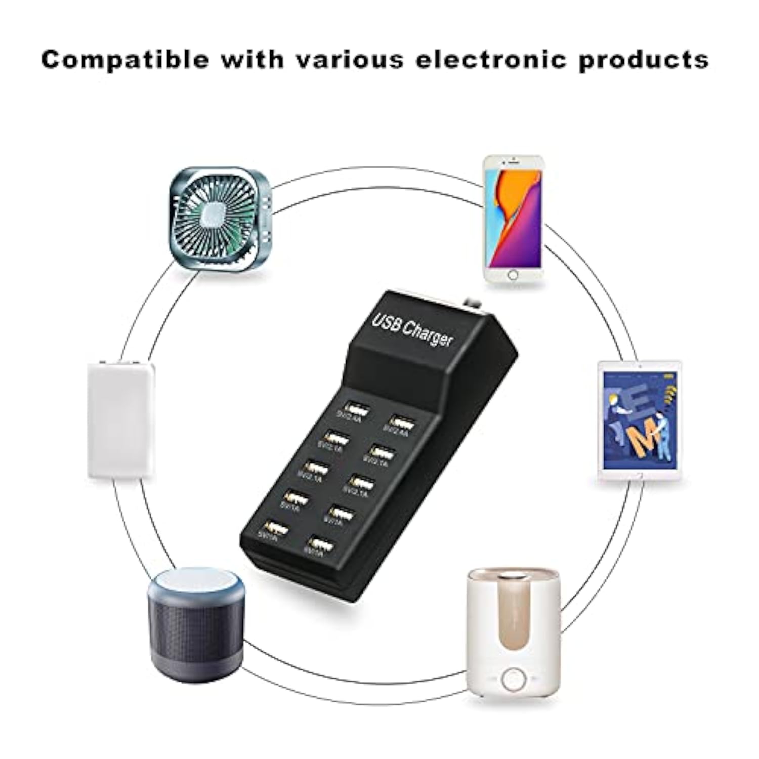 50W Usb Charging Station With 10-Port Family-Sized Smart Usb Ports For Multiple Devices - Smart Phone, Tablet, Laptop Computer - For Iphone 15/14/13 Black