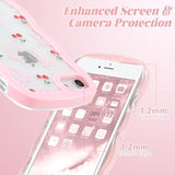 For Iphone 7/8/Se Case 4.7 Inch,Cute Curly Wave Frame Shape Case With Cherry Ribbon Bow Pattern, Clear Slim Shockproof Hard Pc Bumper Phone Cover For Women Girls, Peach Pink