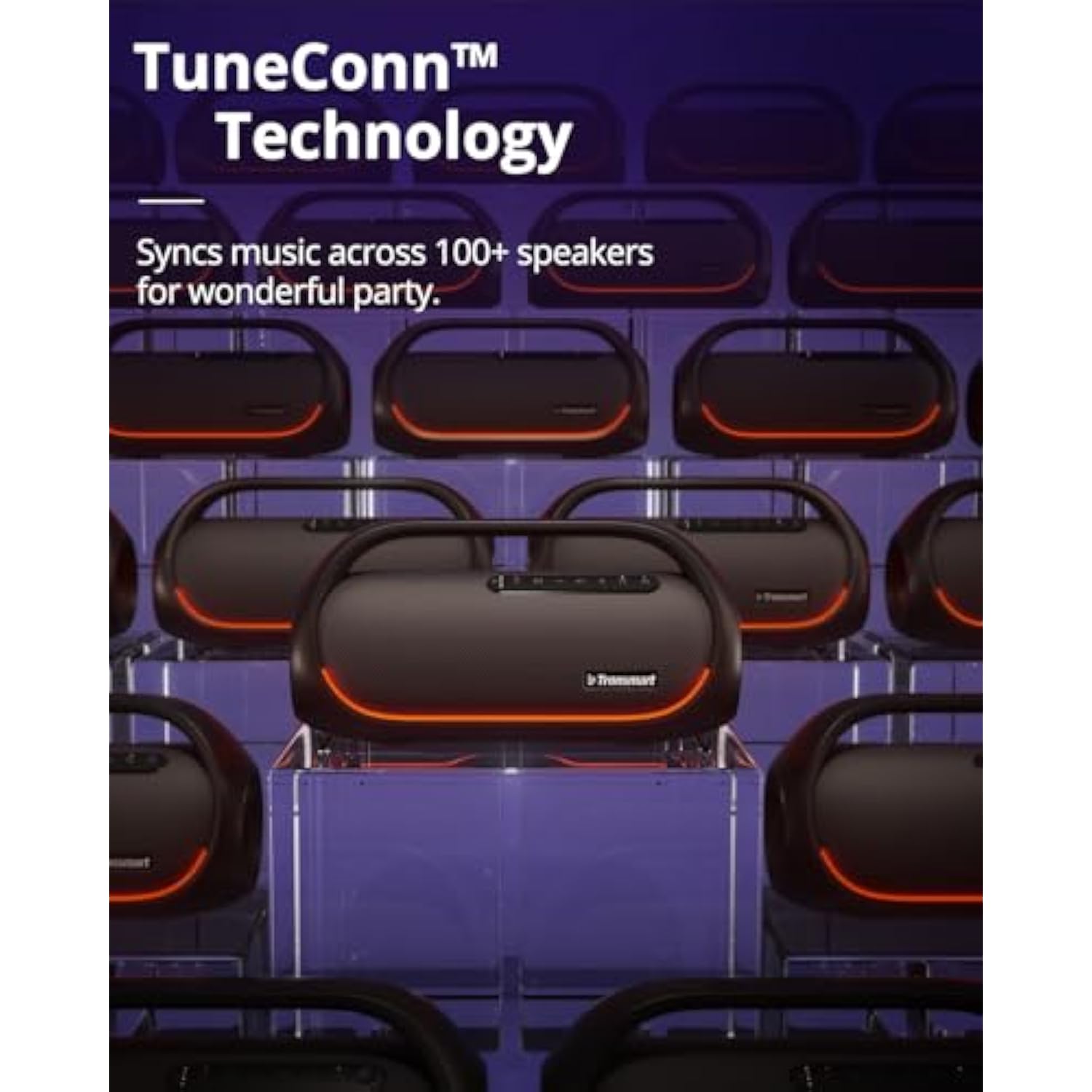 Tronsmart Upgraded Bang 60W Bluetooth Speakers with Subwoofer, IPX6 Waterproof Loud Bluetooth Speaker with 7 Color Light, 15H Playtime, Custom EQ, Portable Speaker with Handle for Outdoor, Party