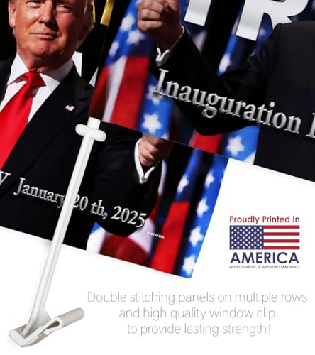 Inauguration Day 2025 Flag Trump Car Flags Bandera Para Carros Window Clip Pole Mount Kit President 47 Auto Decor MAGA Decorations Make America Great Again Republican Gift Made In USA