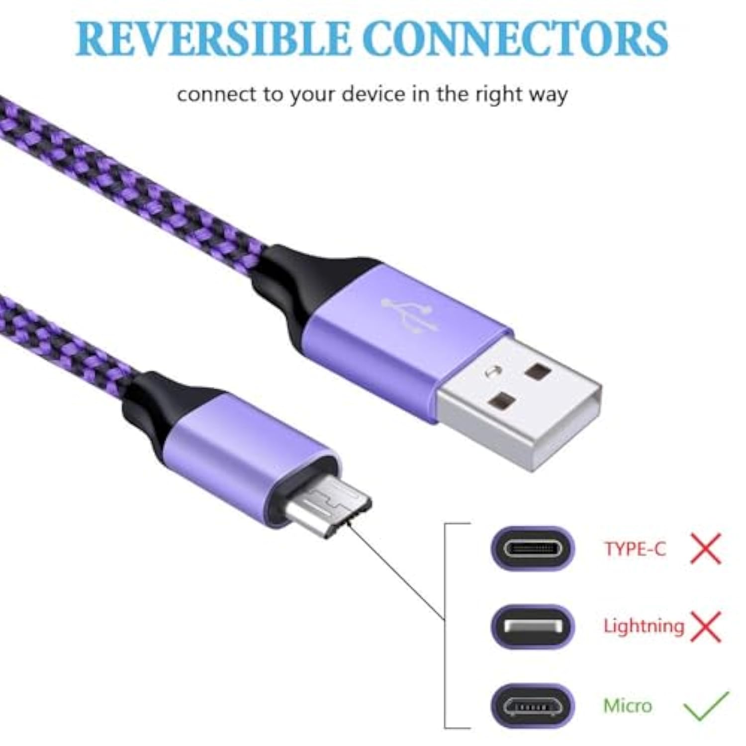 5 Pack 6ft Micro USB Charging Cables Nylon Braided for Android and PS4