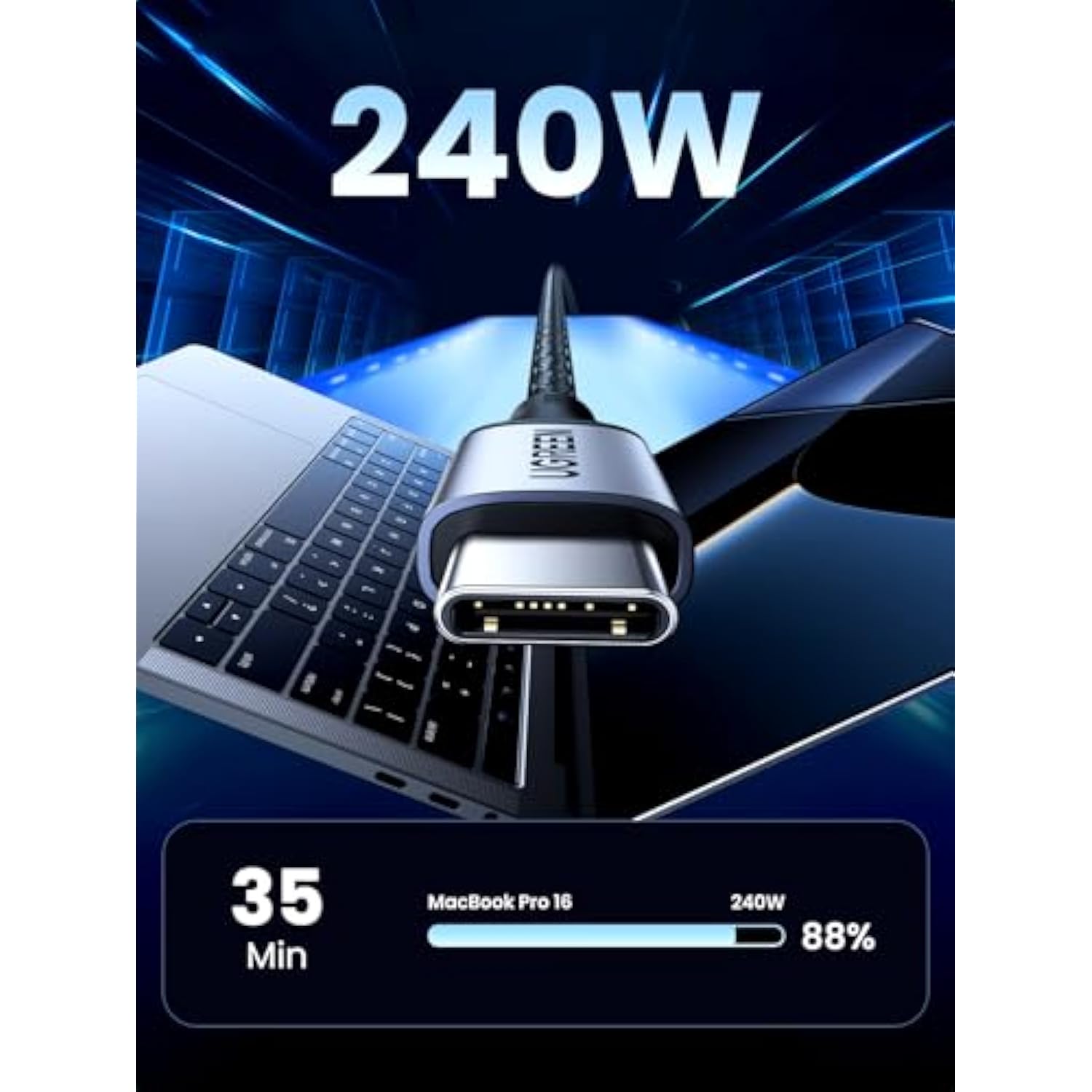 UGREEN 240W USB C to USB C Cable, Fast Charging USB C Cable for iPhone 17 Pro Max/16, Samsung Galaxy S25/S24, MacBook Pro/Air, iPad Pro/Air/Mini, Dell XPS, 6.6FT