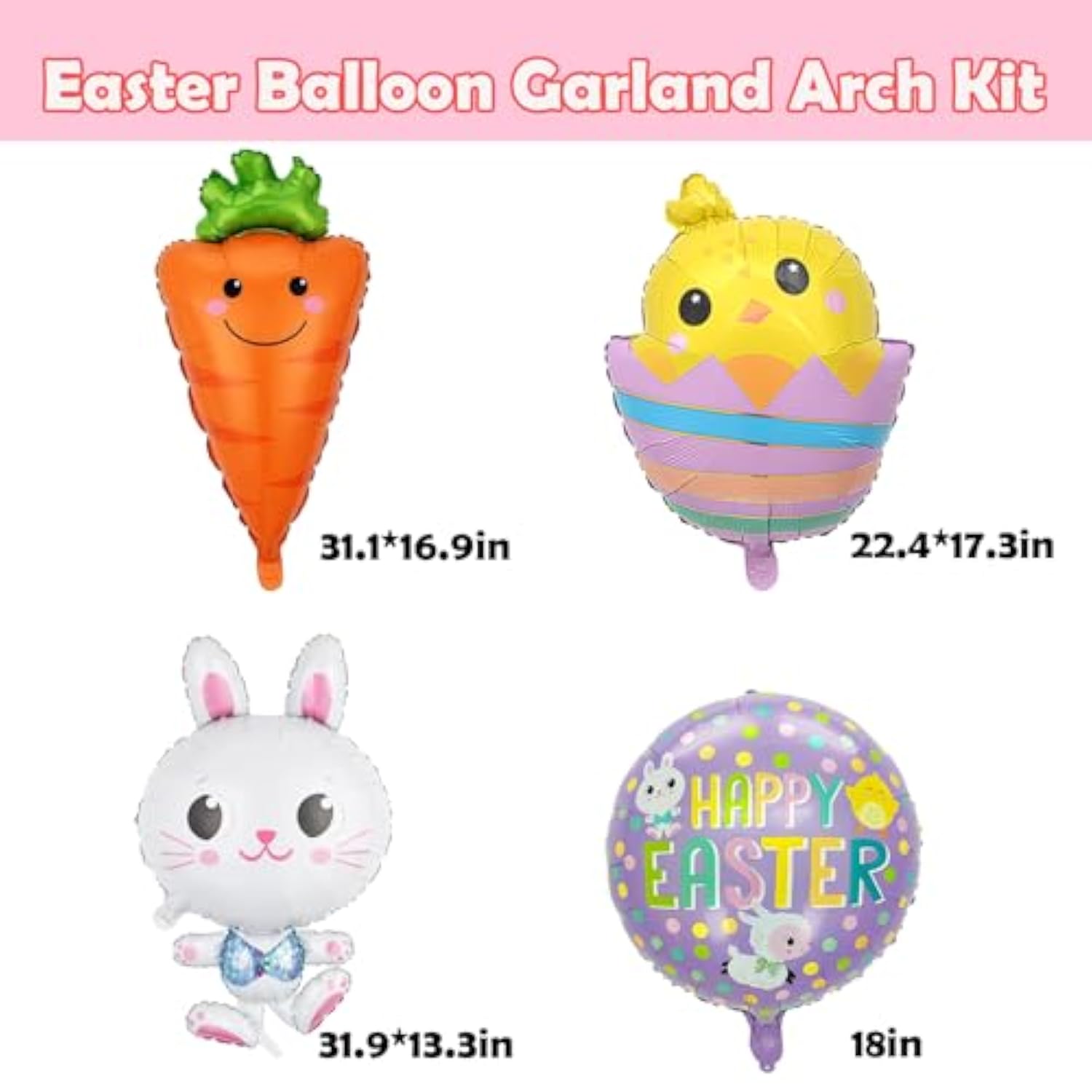 Easter Balloon Arch Garland Kit 161 Pcs Easter Day Party Decorations Balloon With Bunny Carrot Chicken Foil Balloons For Easte Theme Spring Party