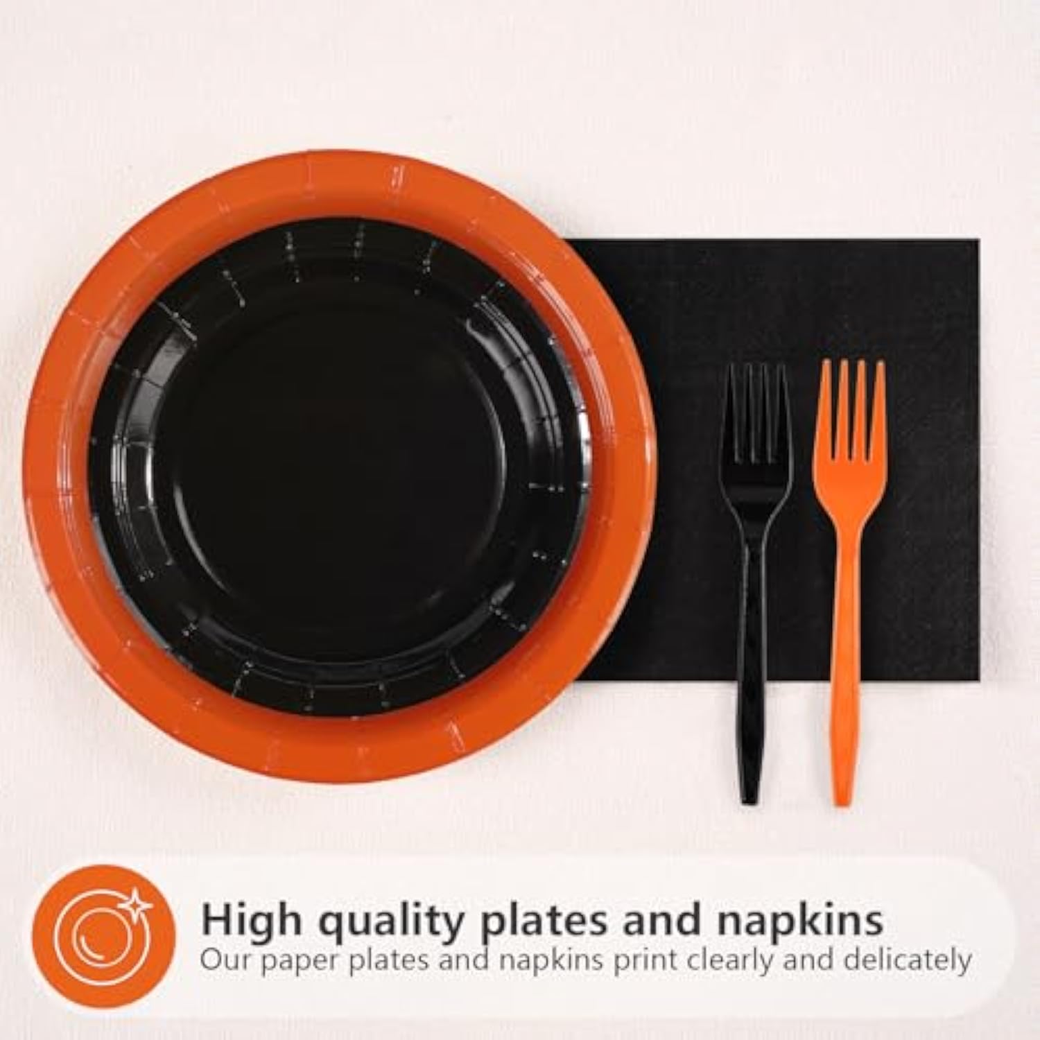 96Pcs Orange And Black Party Decorations Orange And Black Plates And Napkins Disposable Paper Tableware Set For Birthday Wedding Baby Shower Fall Harvest Halloween Party Supplies, Serves 24
