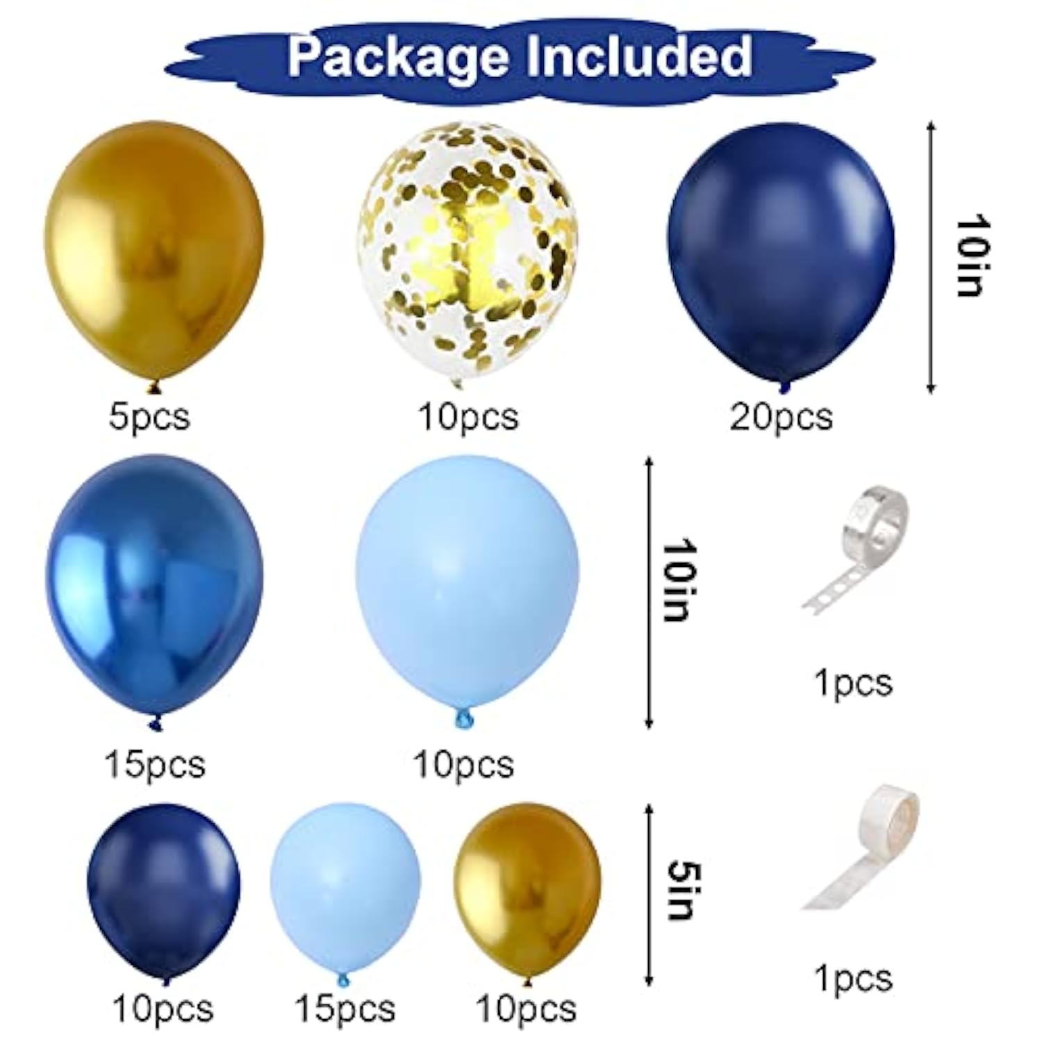 97pcs Navy Blue Balloon Garland Kit – Metallic Blue, Gold & Confetti Balloons for Party Decor