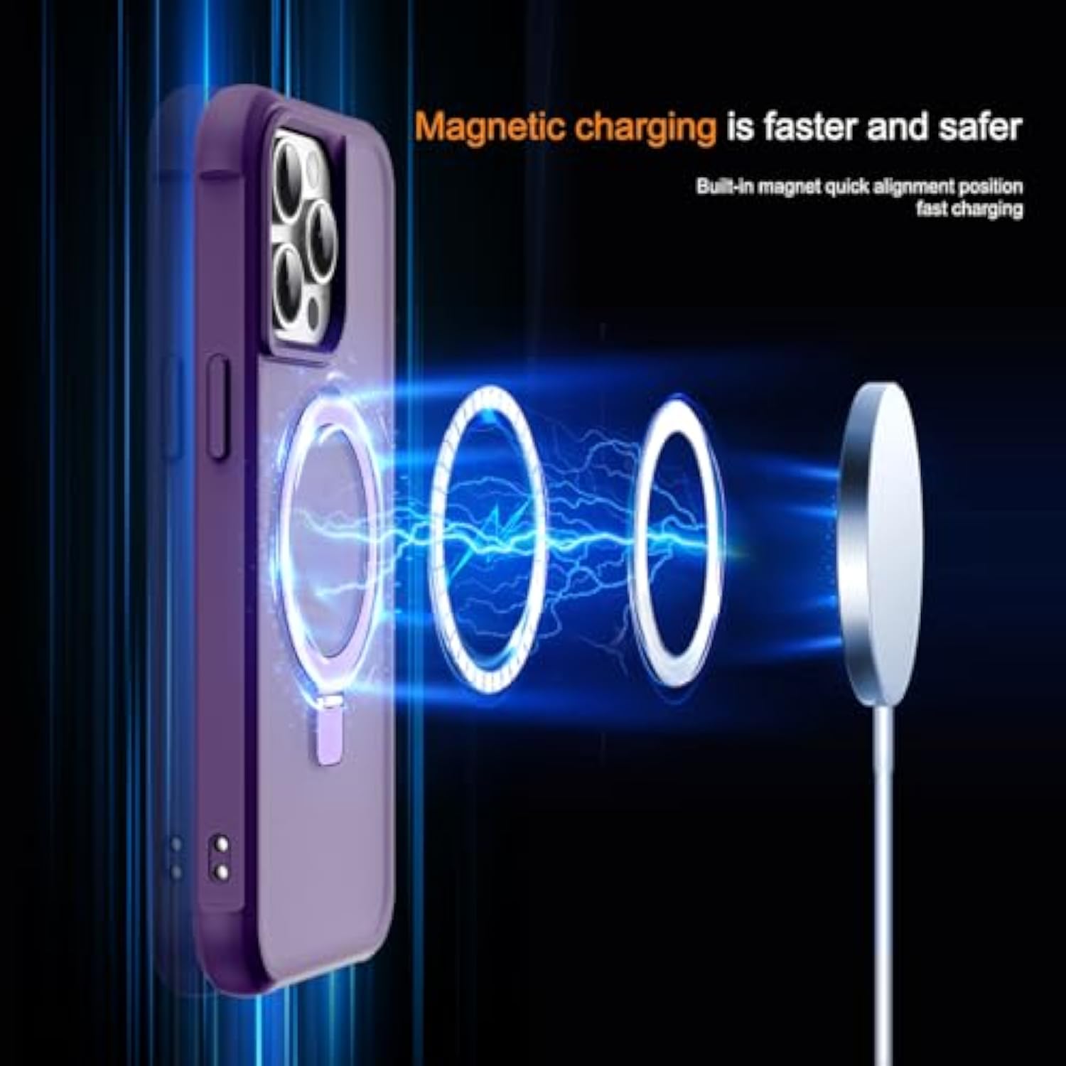 Compatible With Iphone 12 Pro Max Case & Iphone 13 Pro Max Case With Invisible Magnetic O-Ring Stand Translucent Phone Cases 6.7" [Compatible With Mag-Safe][Great Grip Feeling], Purple