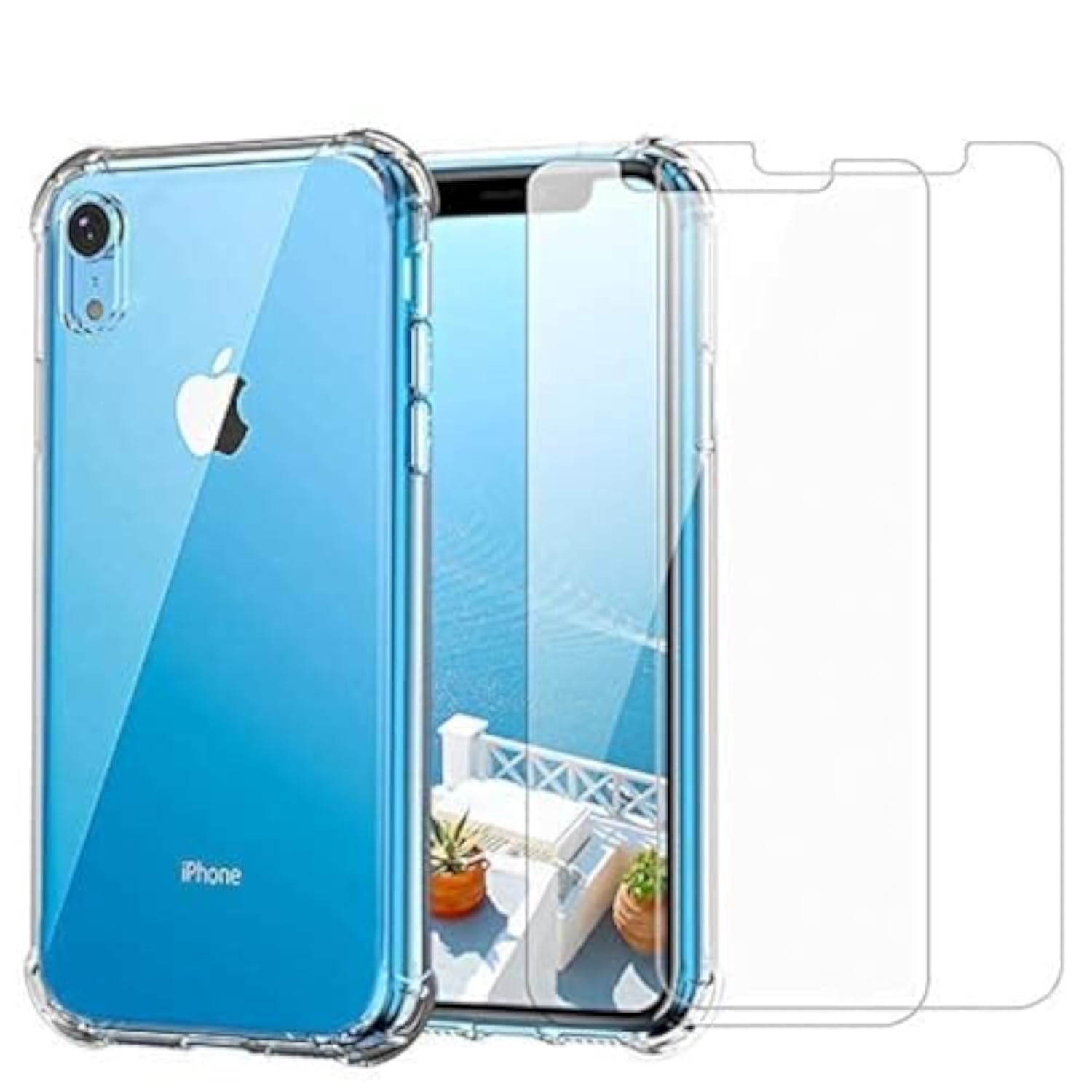 Iphone Xr Clear Case & Screen Protector | 2 In 1 Bundle Package | 2 Tempered Glass Screen Protectors | Crystal Clear Transparent Soft Case | Shockproof Bumpers | Slim Fit |
