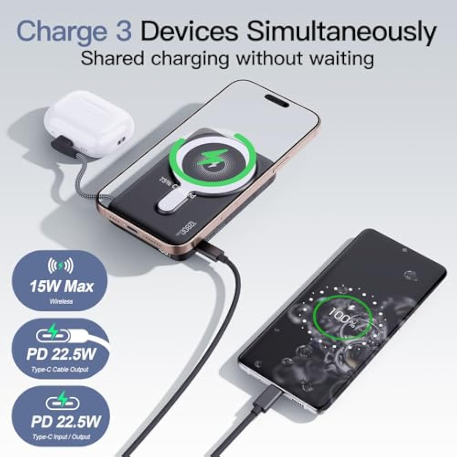 2025 Updated M3 Ultra Slim 0.4'' Wireless Power Bank, 12800Mah Magnetic Portable Charger With Built In Cable And Strap, Led Battery Pack Travel Essentials For Iphone 16/15/14/13/12/Pro/Pro Max Andriod