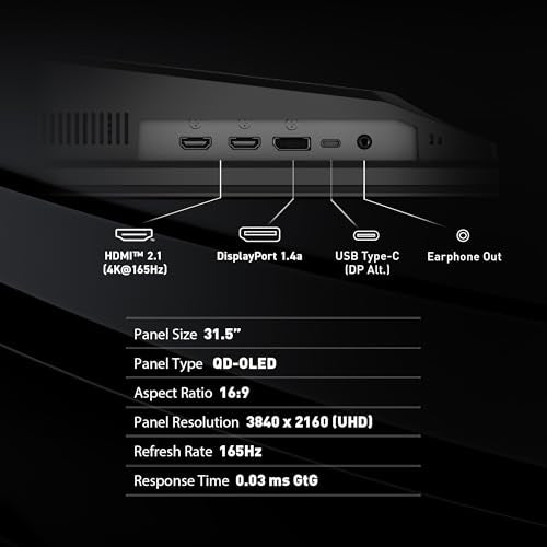 Mag 321Up Qd-Oled 32-Inch Qd-Oled 3840 X 2160 (Uhd) Computer Monitor, 165Hz, Adaptive-Sync, Hdmi, Display Port, Vga Port, Vesa Mountable, Tilt, Height Adjustable, Speaker, 0.03Ms, Black
