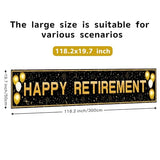 Retirement Party Decorations, Large Black and Gold Happy Retirement Banner, Retirement Party Decorations Men, Retirement Banner for Women (118" X 20")