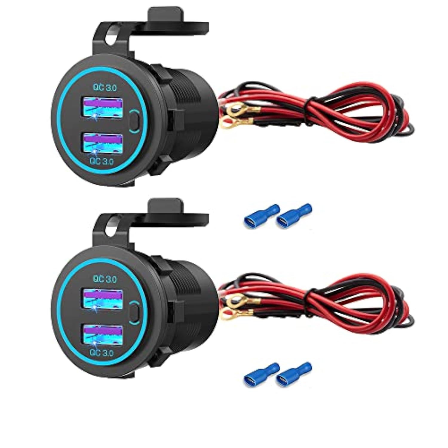 [2 Pack] 12V Dual Usb Quick Charger 3.0 Port Waterproof Power Outlet With Power Switch For Car, Golf Cart, Boat, Marine, Bus, Truck, Rv, Motorcycle
