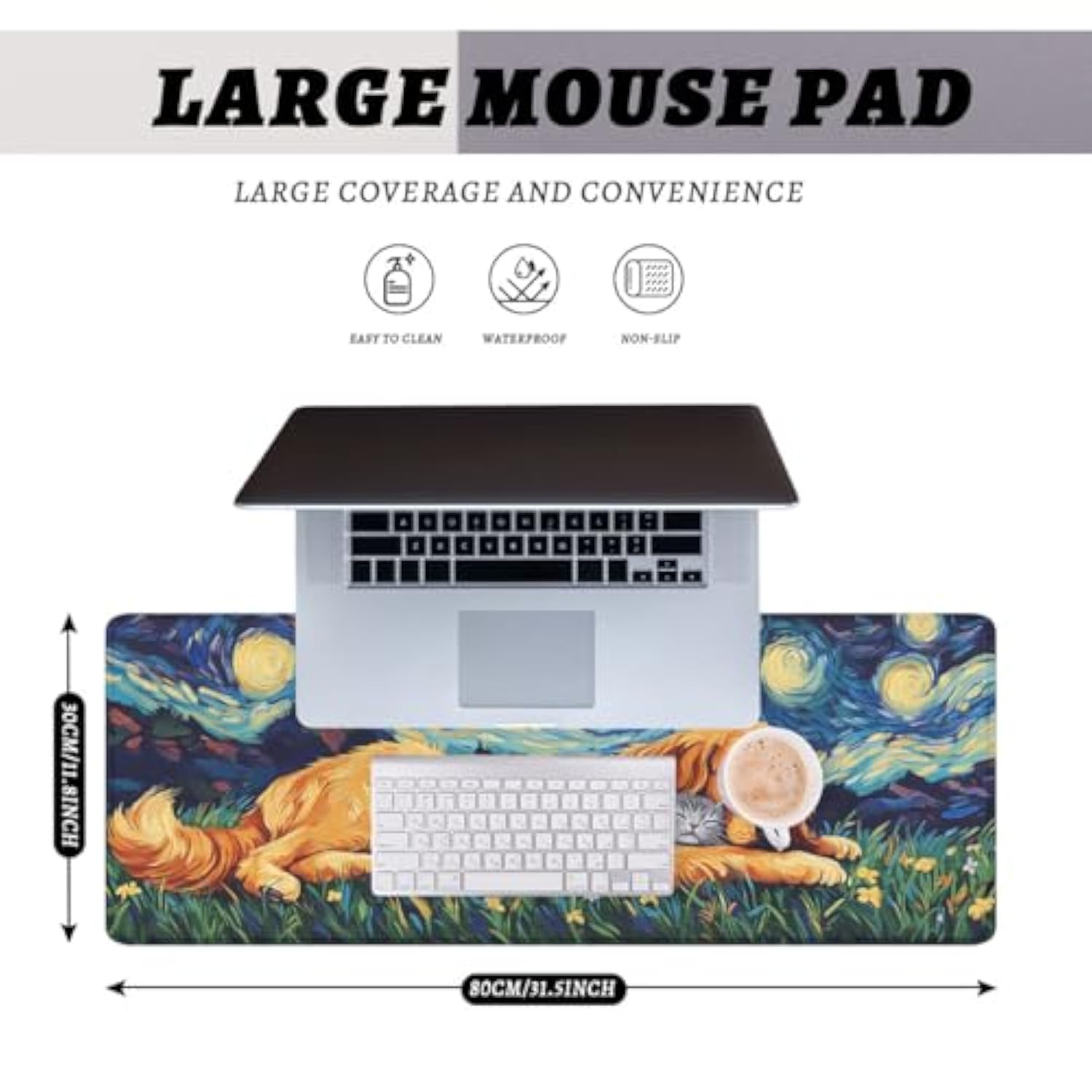 Dog Cat Desk Mat Gaming Mouse Pad Night Sky Oil Painting Grass Mousepad Xl Large Gaming Mouse Pad Laptop Keyboard Mat Desk Pad Office Computer Keyboard Laptop Home 31.5"X11.8"