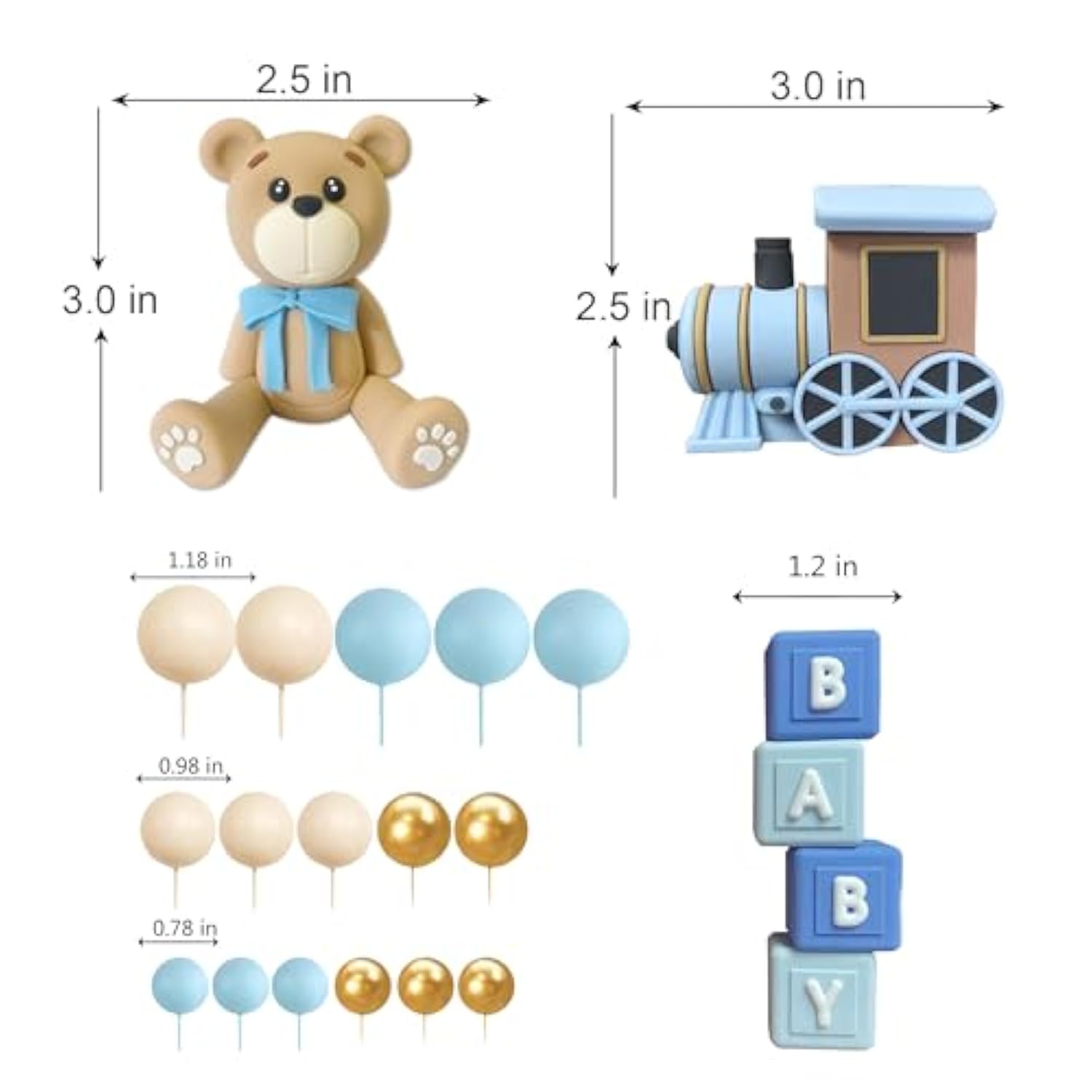 22 Pcs Bear Train Cake Toppers Baby Shower Gender Reveal Bear Theme Party Decor