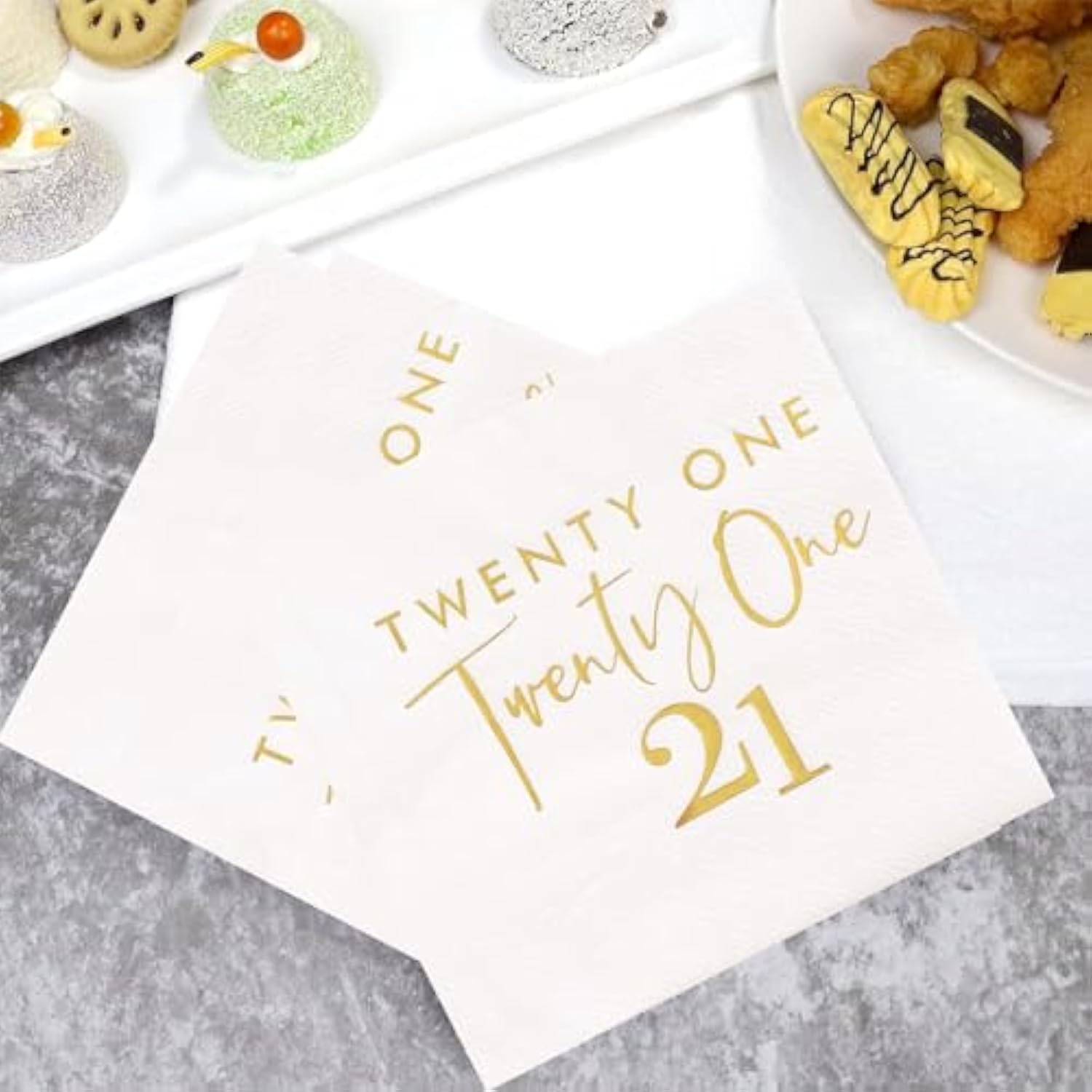 40 Pcs White Gold 21st Birthday Cocktail Napkins 10x10 Inch Disposable Supplies