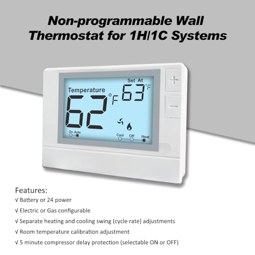 Non-Programmable Thermostat For Conventional Single-Stage Systems, 1 Heat/1 Cool, Easy Diy, White Backlight