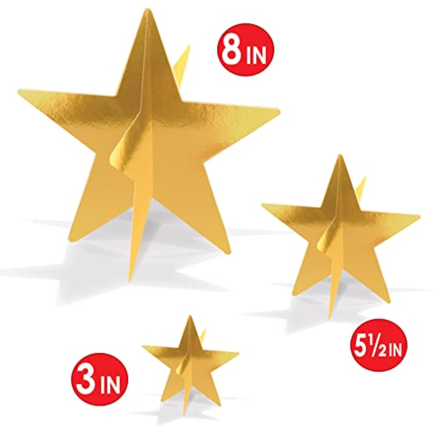 9-Piece 3-D Gold Star Centerpieces for NYE Party & Celebration Table Decorations